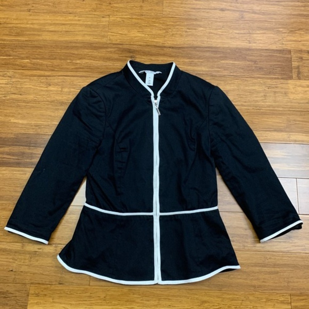 White House Black Market‎ Peplum Jacket Womens 00 Black White Full Zip Contrast